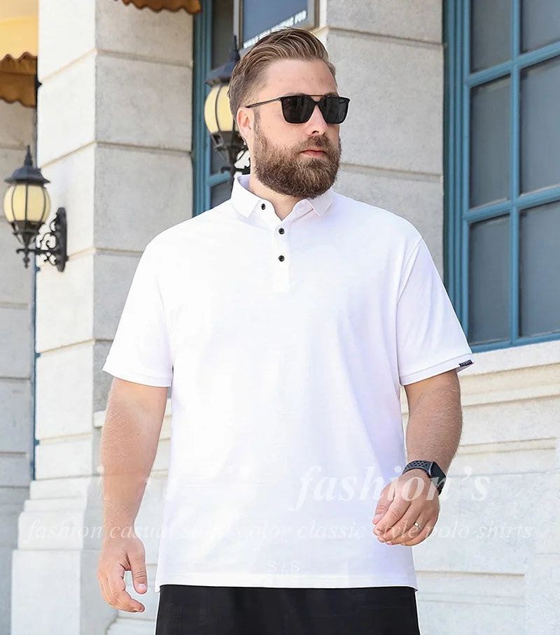 Large Size Men's Polo Shirt Cotton 2024 Summer 6xl Husband Business Collar White Black Short Sleeve Plus 8xl 7xl Tops Shirt Male