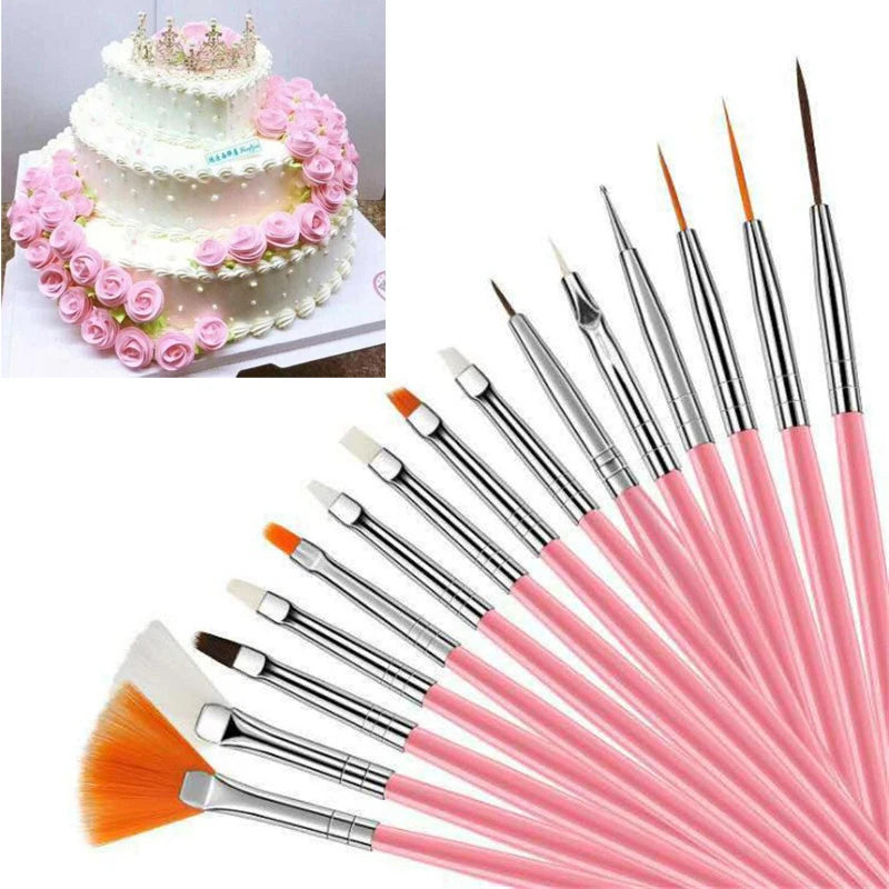 15Pcs/Set Fondant Cake Brush DIY Sugar Craft Baking Decorating Tools Cake Pen Brush for Fondant Painting Cookie Decoration Tools