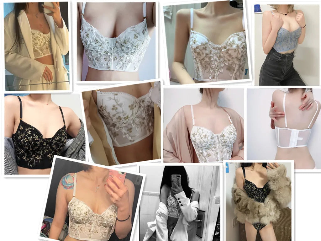 New Embroidery Lace Flowers  French Underwear Sexy Body Shaping Push Up Bra Set Romantic White Lingerie Bras and Panties Set