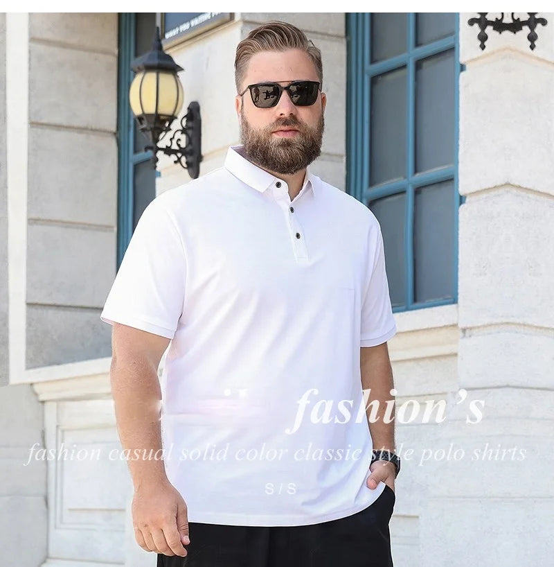 Large Size Men's Polo Shirt Cotton 2024 Summer 6xl Husband Business Collar White Black Short Sleeve Plus 8xl 7xl Tops Shirt Male