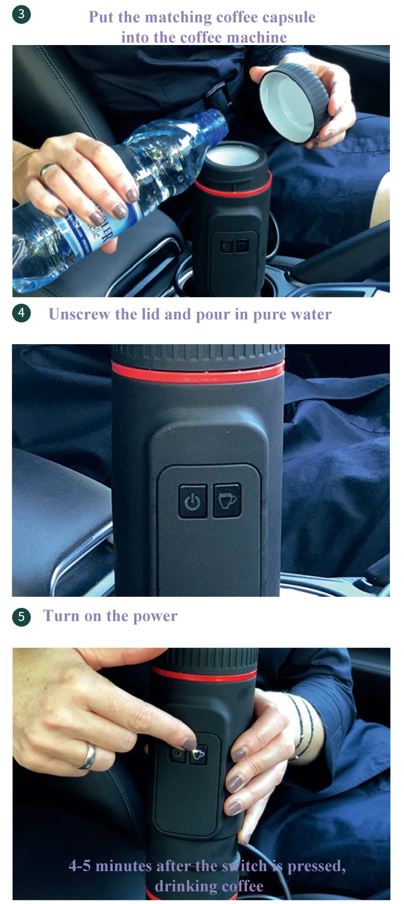 Portable Capsule Coffee Machine Heating fully Semi-automatic Espresso Mini Coffee Maker For Car Outdoor Home Using 5Cups 80ml