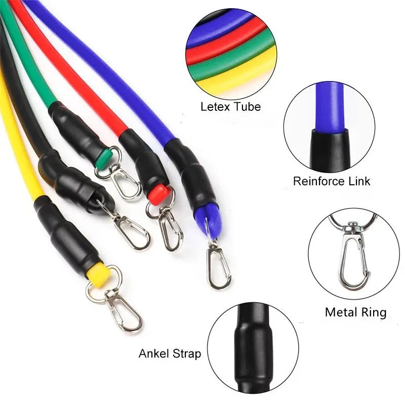 11Pcs Elastic Band Pull Rope Resistance Bands Set Expander Tubes Rubber Stretch Training Physical Therapy Gyms Workout 100LB