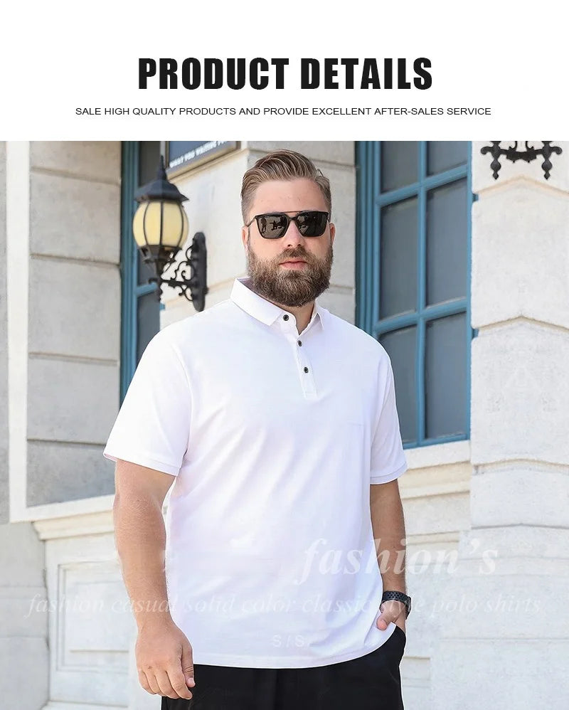 Large Size Men's Polo Shirt Cotton 2024 Summer 6xl Husband Business Collar White Black Short Sleeve Plus 8xl 7xl Tops Shirt Male
