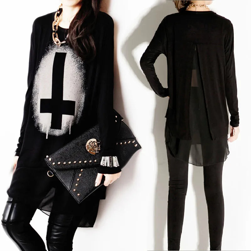New Spring Autumn and Summer Long Sleeve Fashion Chiffon Plus Size XXXL Loose Irregular Women's Clothings  Female Blouses