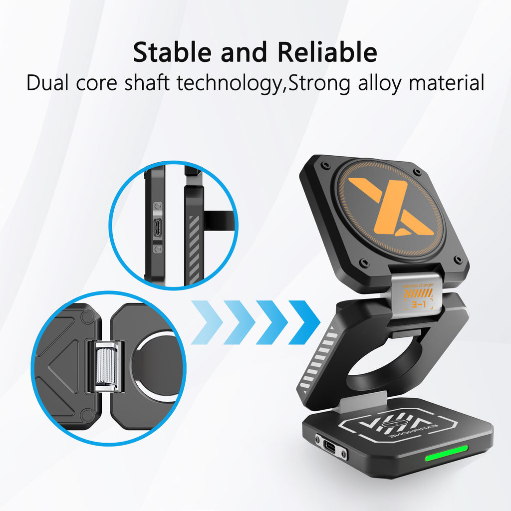 Desktop Foldable 3‑in‑1 Magnetic Wireless Charger Fast Charging Dock Station for Magsafe iPhone 17~12 Apple Watch 9 Airpods Pro
