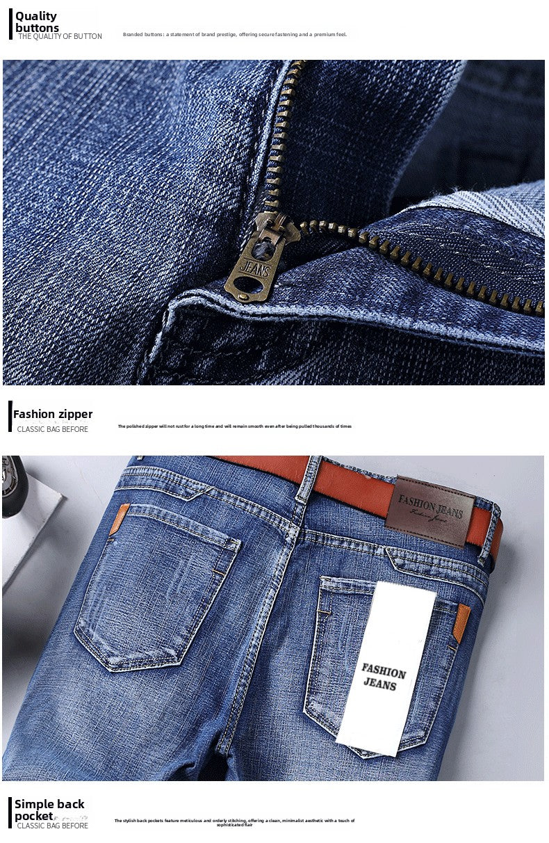 2026  Straight Regular Blue Slim Fit  Stretch Denim Trousers Spring Autumn Men Classic Jeans Business Fashion Men's Smart Jeans