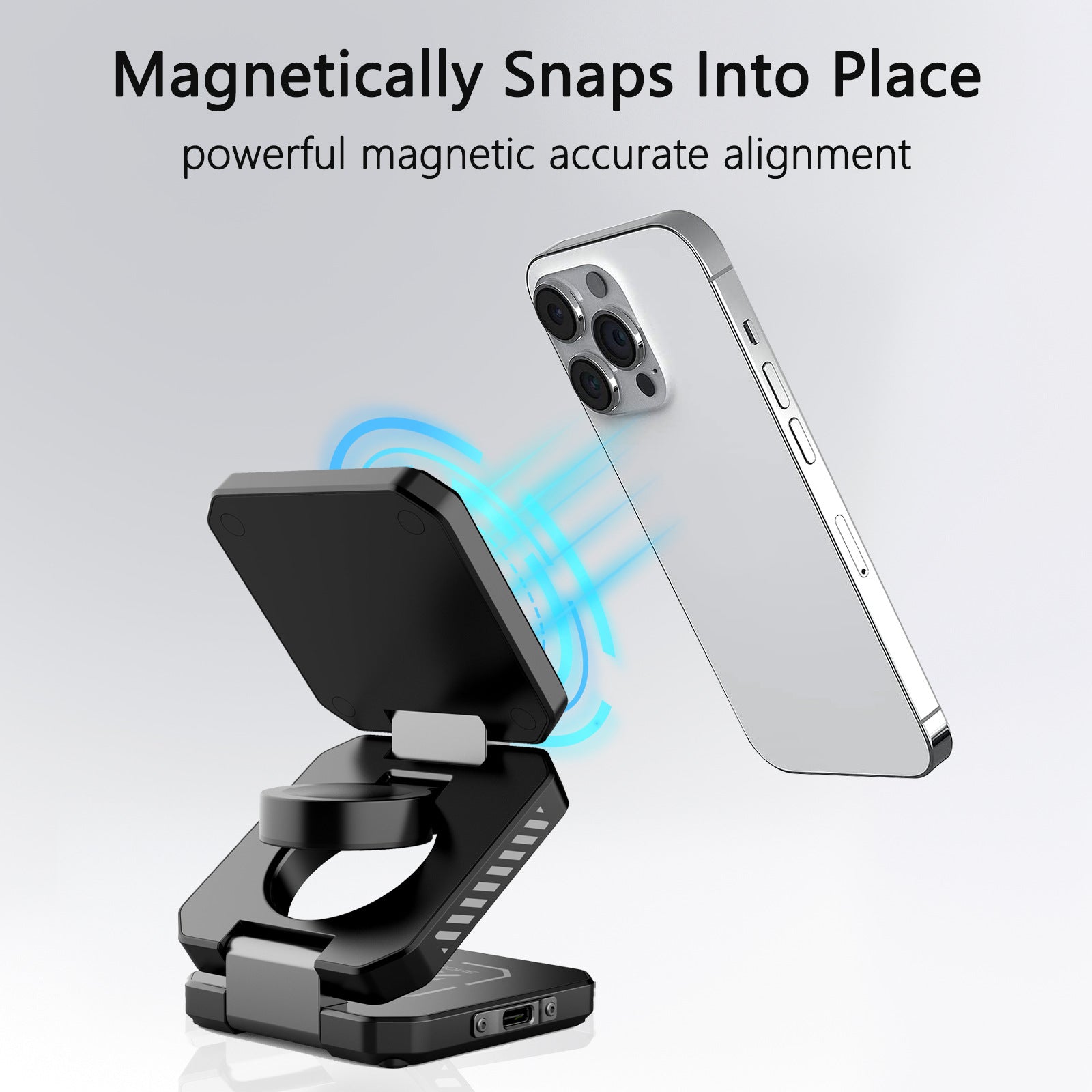 Desktop Foldable 3‑in‑1 Magnetic Wireless Charger Fast Charging Dock Station for Magsafe iPhone 17~12 Apple Watch 9 Airpods Pro