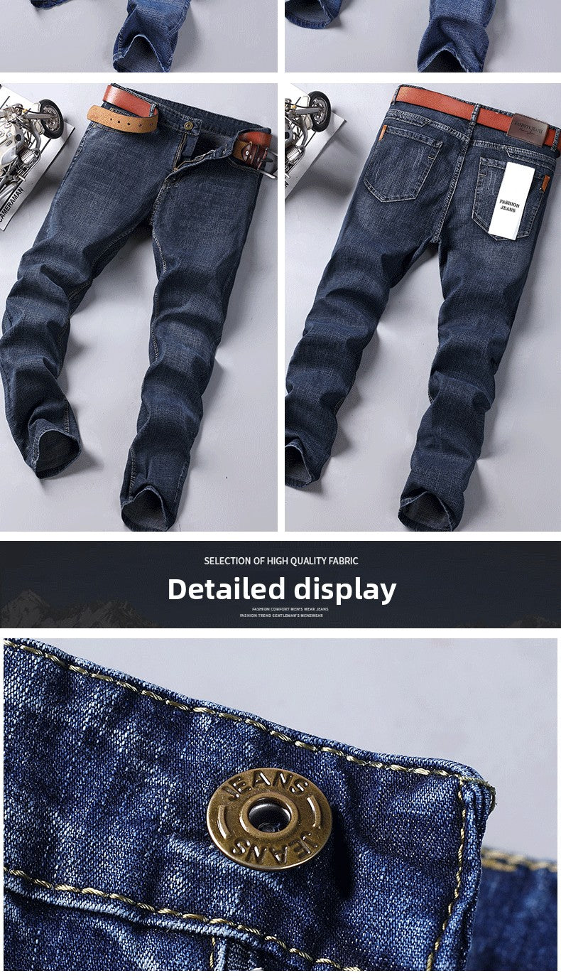 2026  Straight Regular Blue Slim Fit  Stretch Denim Trousers Spring Autumn Men Classic Jeans Business Fashion Men's Smart Jeans