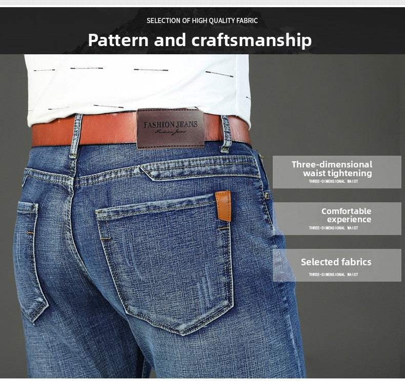 2026  Straight Regular Blue Slim Fit  Stretch Denim Trousers Spring Autumn Men Classic Jeans Business Fashion Men's Smart Jeans