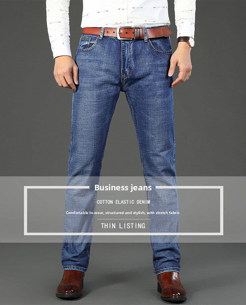 2026  Straight Regular Blue Slim Fit  Stretch Denim Trousers Spring Autumn Men Classic Jeans Business Fashion Men's Smart Jeans