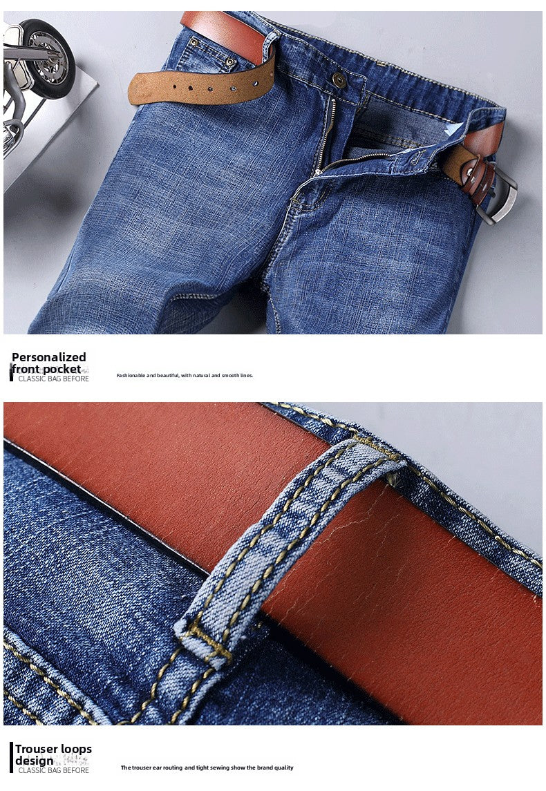 2026  Straight Regular Blue Slim Fit  Stretch Denim Trousers Spring Autumn Men Classic Jeans Business Fashion Men's Smart Jeans