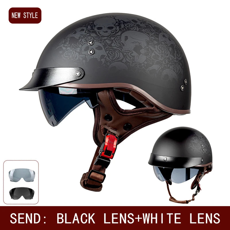 New Standard Electric Motorcycle Helmet Four Seasons Universal Retro Half Helmet Cruise Motorcycle Helmet for Men and Women