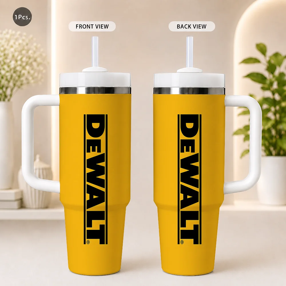 Tool Brand DeWalt Banner Vacuum Flasks 40oz Insulated Tumbler with Handle, Straw and Lid, Stainless Steel Travel Cup