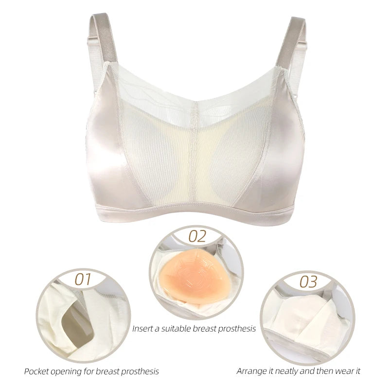 LERVANLA Mastectomy Silicone Boobs Form Underwear 2-In-1 Post-Surgery Bra With Fake Breast For Chest Prosthesis Enhancement