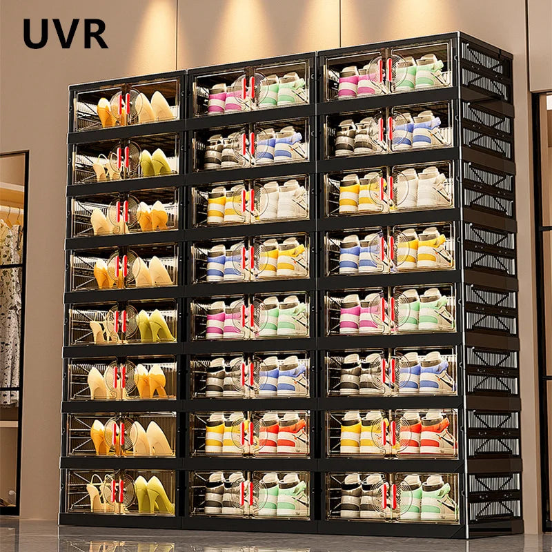UVR Multifunctional Storage Cabinet Household Folding Shoe Organizer Large Capacity Light Luxury Multi-layer Snack Shelf