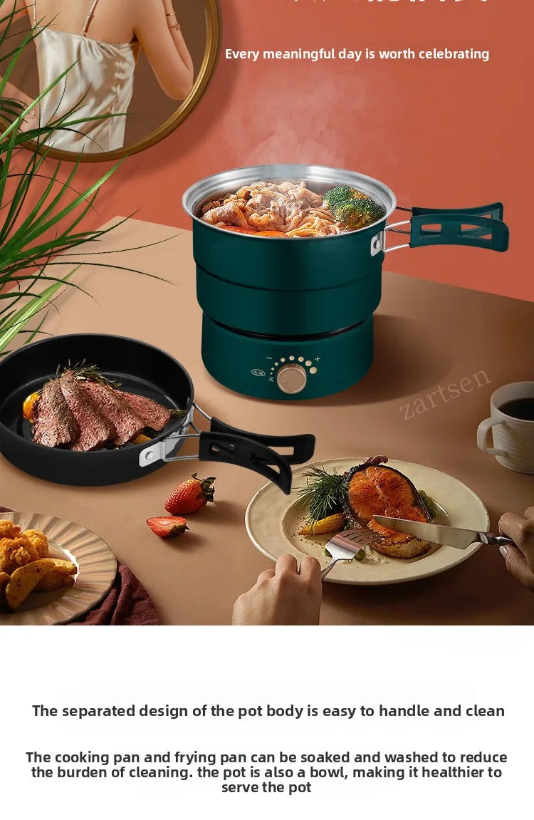 Electric Cooking Pot Foldable Hotpot Portable Multicooker Split Type Rice Cooker Electric Frying Pan Home Travel 1.6L