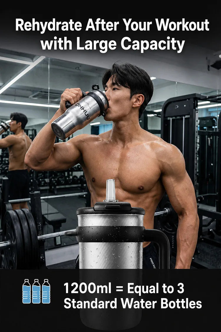 1200ml Vacuum Insulated Travel Mug 316 Stainless Steel Tumbler with Handle Straw Tea Infuser Double Lid Keep Cold Hot for Home