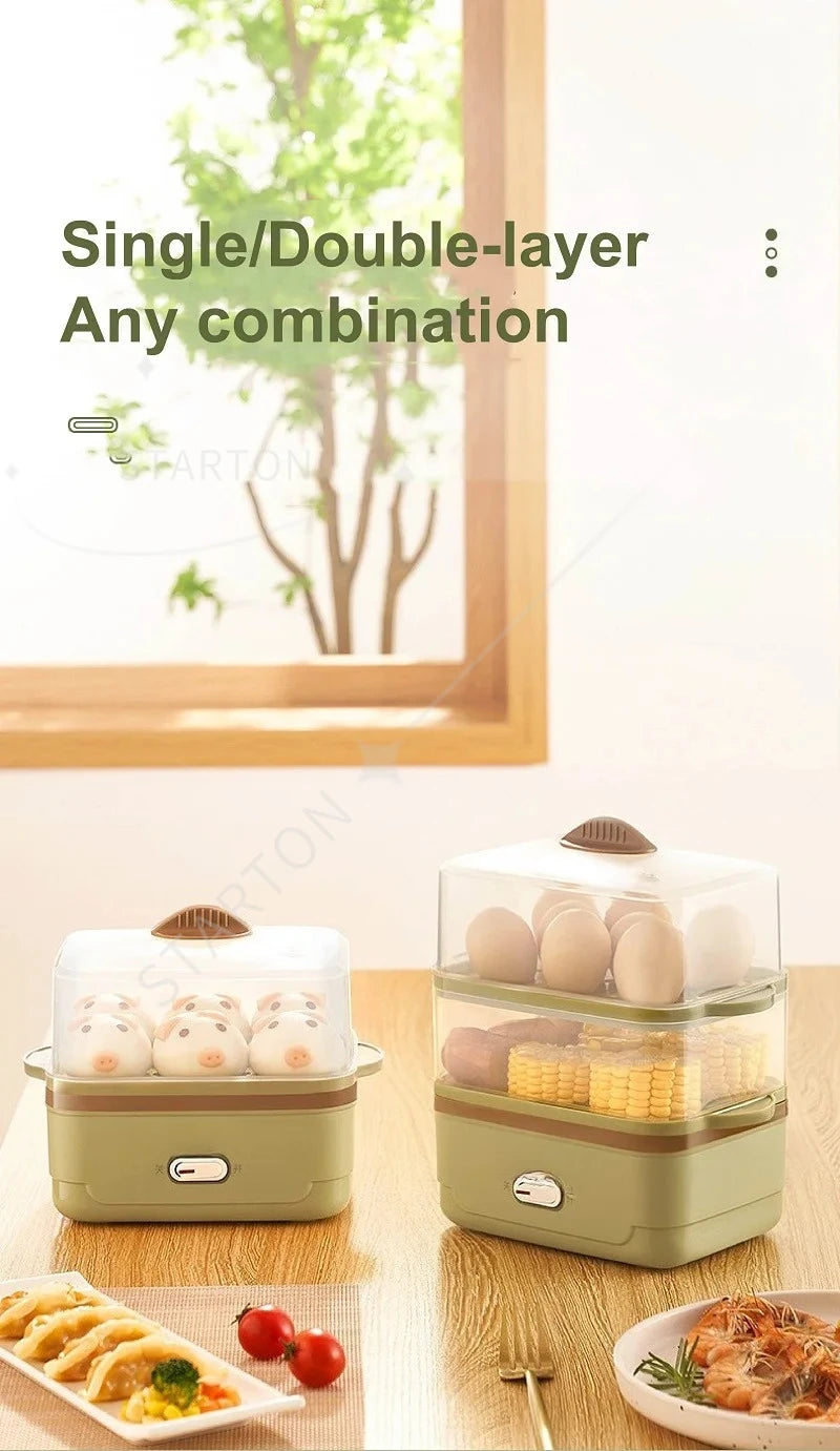 Fast Breakfast Machine Automatic Power Off Multifunction Pot 220V 350W Egg Boiler Dormitory Double Layer Electric Steamer Home
