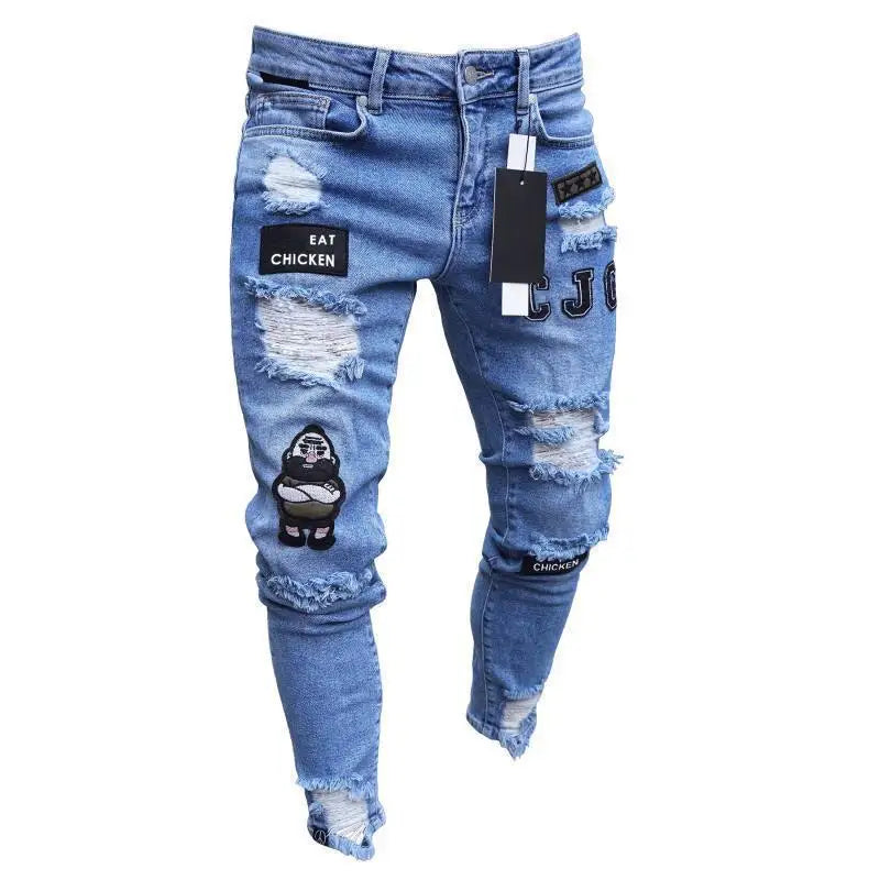 2025 New mbroidery Skinny Ripped Jeans Men Cotton Stretchy Hole Slim Fit Hip Hop Denim Pants Casual Jeans for Men Jogging Trouse
