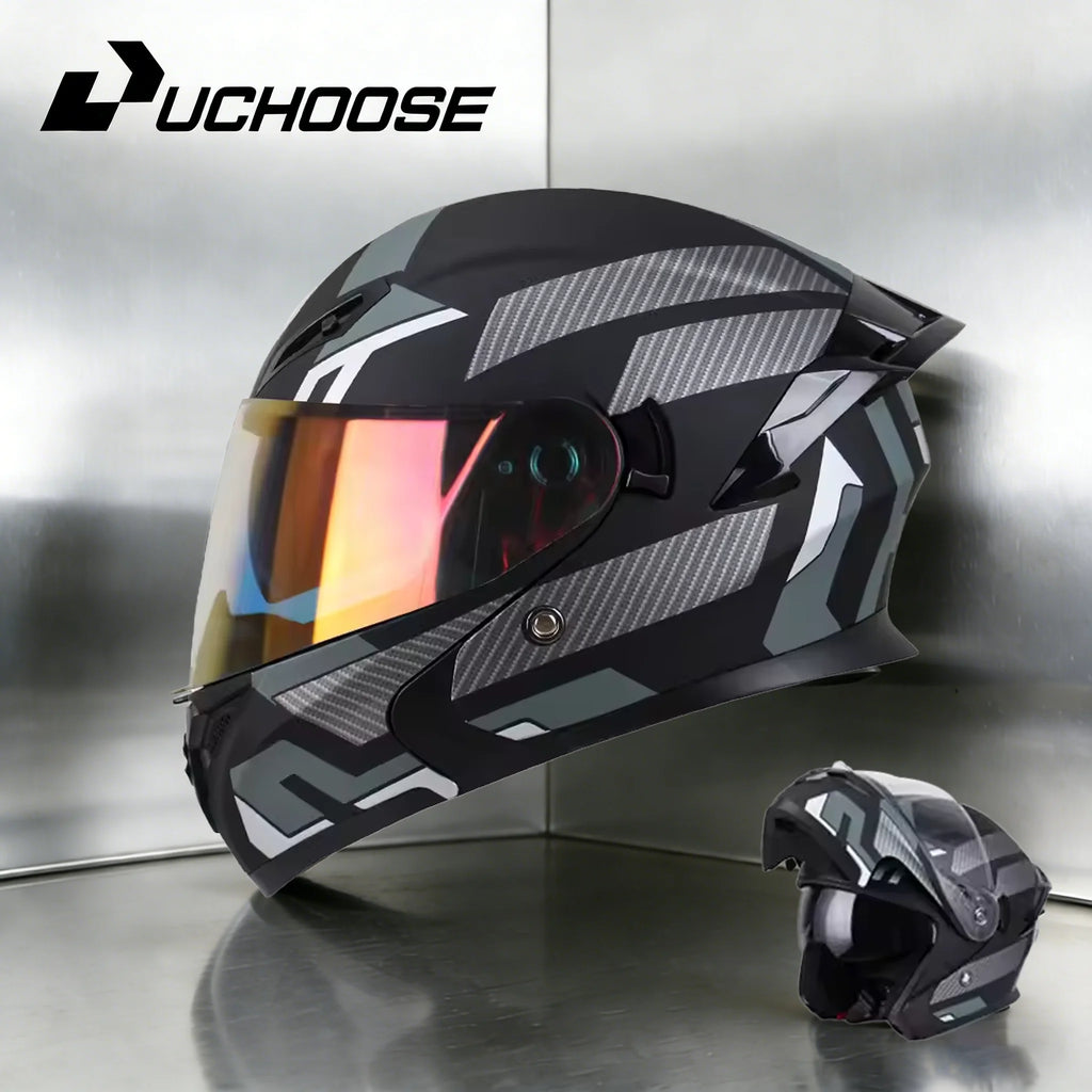 NEW DOT Uchoose Approved Helmets Crash Motorbike Protective Gear Men Women Flip Up Helmet Motorcycle Visor Double Sun