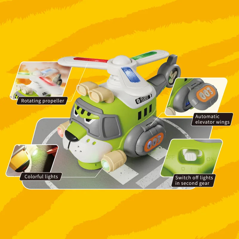 Tiger Helicopter Toy Electric 360° Rotating Aircraft with Lights Sound Bump and Go Plane Toy for Boy 3-6 Christmas Birthday Gift