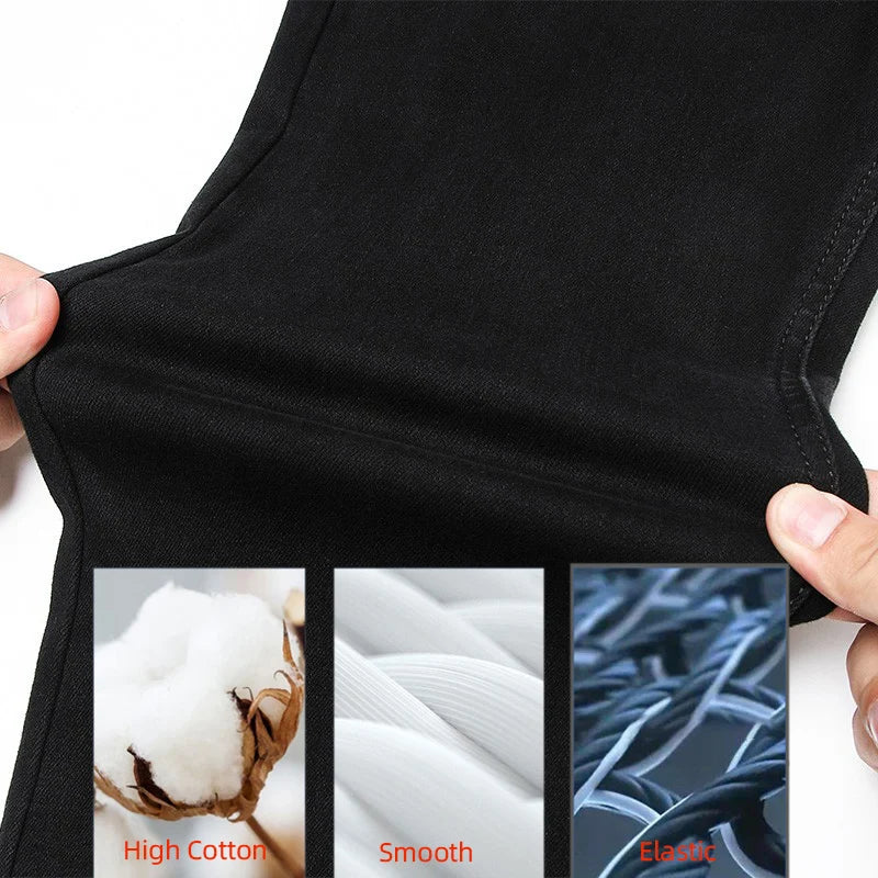 2026 Summer Spring New Men's Pure Black Slim Jeans Elastic Straight Pants BusinessLeisure Korean Vintage Denim Pants Male