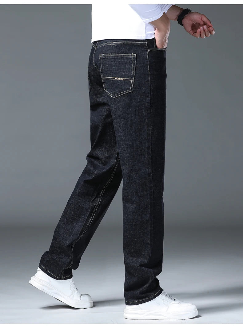 2026 Stretch Stretch Fashion Classic Blue Black Work  New Business Men's Jeans Casual StraightDenim Trousers Male Brand Clothing