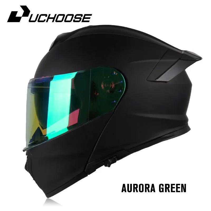 Uchoose DOT Approved Full Face Helmets Crash Motorbike Protective Gear Men Women Flip Up Helmet Motorcycle Double Sun Visor