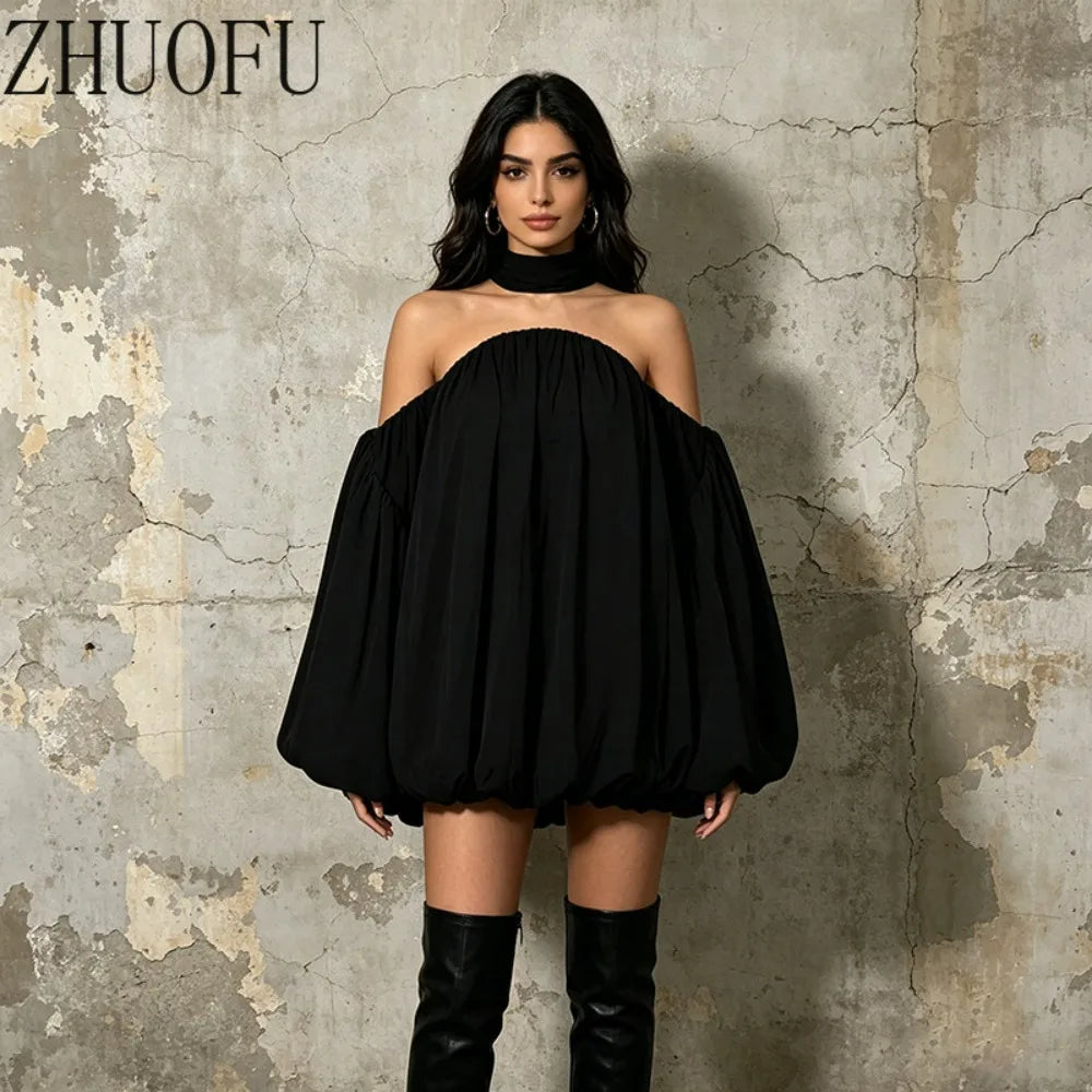 French Design Women's Shirt 2026 Summer New Off-the-shoulder Lantern Sleeves Solid Color Sweet Y2k Loose Versatile Shirts Ladies