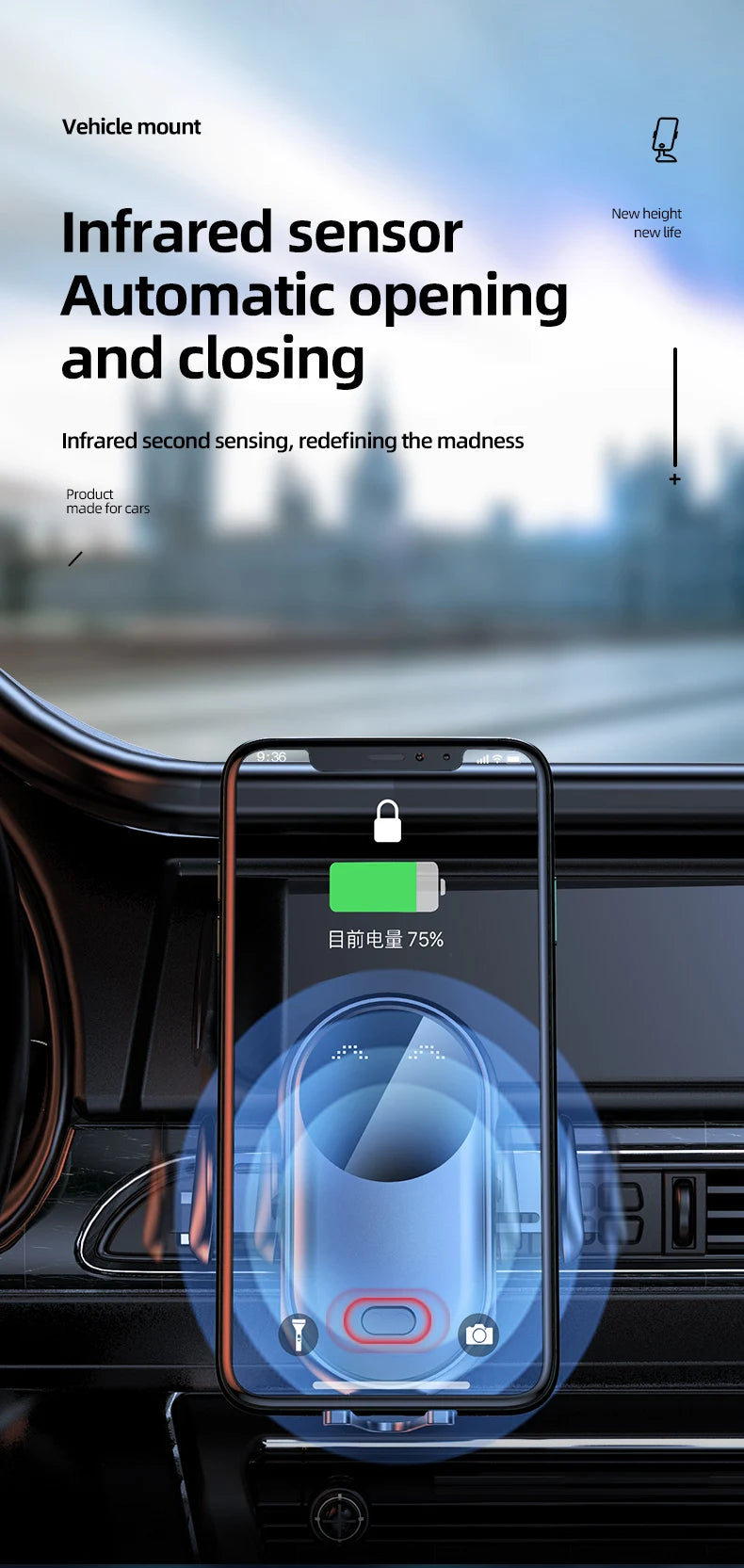 Wireless Charger Car Mount for Air Vent Mount Car Phone Holder Rotating Intelligent Infrared Fast Wireless Charging Charger