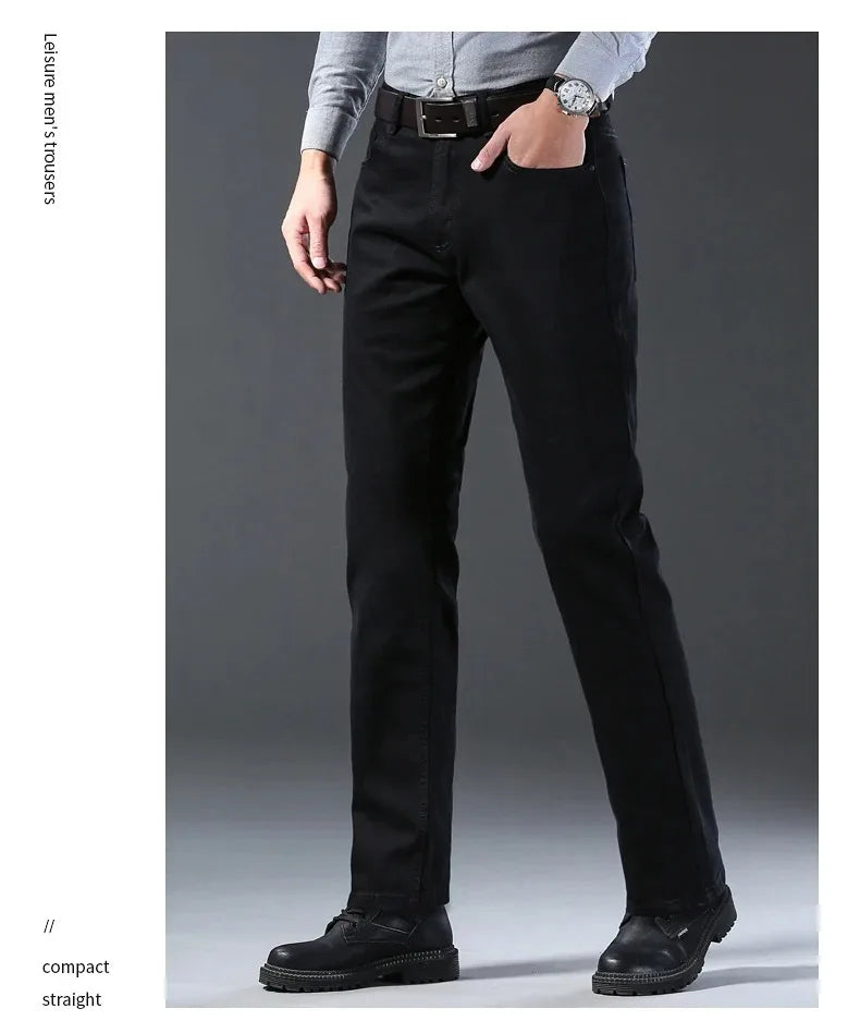 2026 Summer Spring New Men's Pure Black Slim Jeans Elastic Straight Pants BusinessLeisure Korean Vintage Denim Pants Male