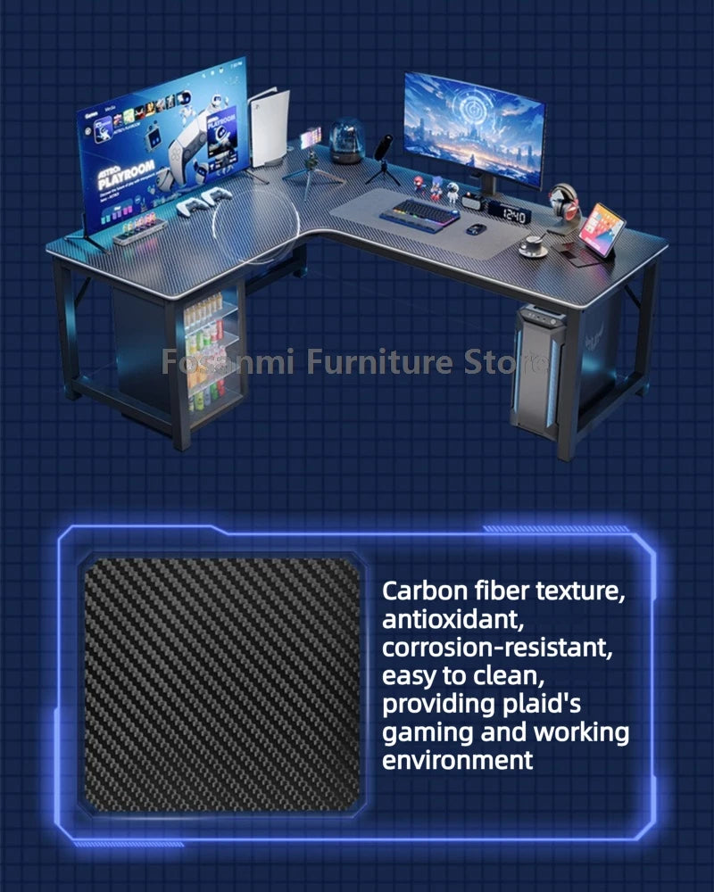 L-Shaped Computer Desk and Chair Set Modern Home Office Furniture with Shelf Gaming Work Desk Chair Set Corner PC Table for Room