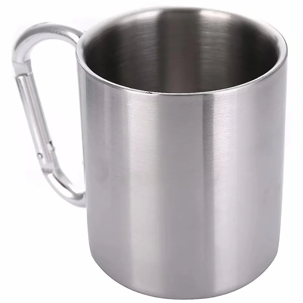 1PCS Portable Stainless Steel Camping Cup with Carabiner Clip, Lightweight Travel Mug for Hiking Backpacking Outdoor (201 Grade)