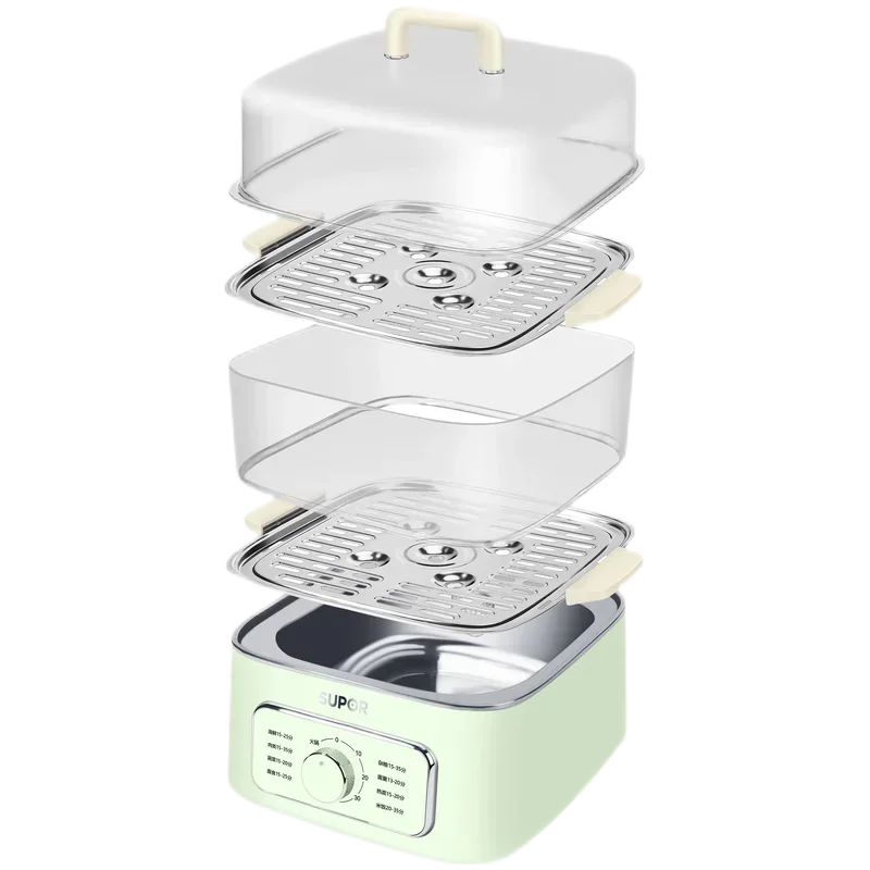 SUPER Electric Steamer Household Electric Boiler Three-layer Transparent Visualization Steamer Stainless Steel Steaming Tray9.3L