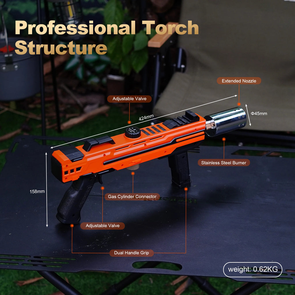 Propane Burner Gun with Adjustable Flame, Portable Torch Head for BBQ, Grill, Sous Vide, Campfire & Charcoal Lighting