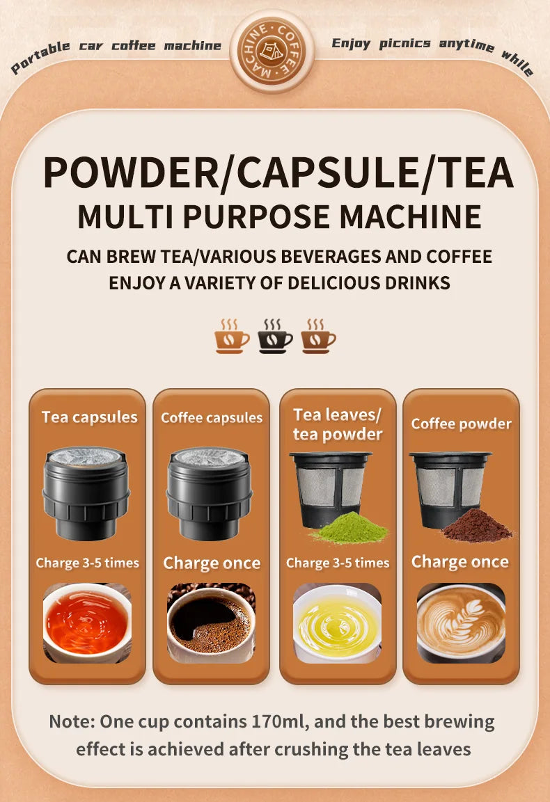 Electric Portable Coffee Maker Capsule Grind-and-Brew Compatible with Ground Coffee K-Cup Pods Single Cup Coffee Maker