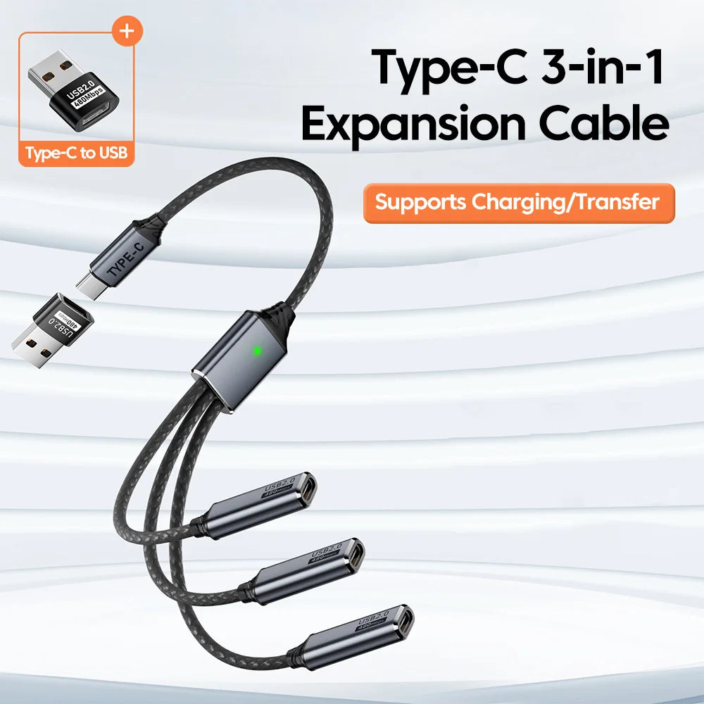 Adaptador Hub USB-C a 3 Puertos USB 2.0 OTG