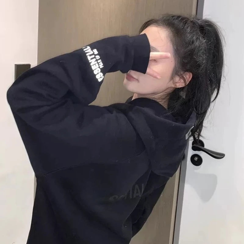 Men's Women's Hoodies Loose Casual Solid Color Hoodies Long Sleeve Hooded Personality Streetwear Sweatshirts