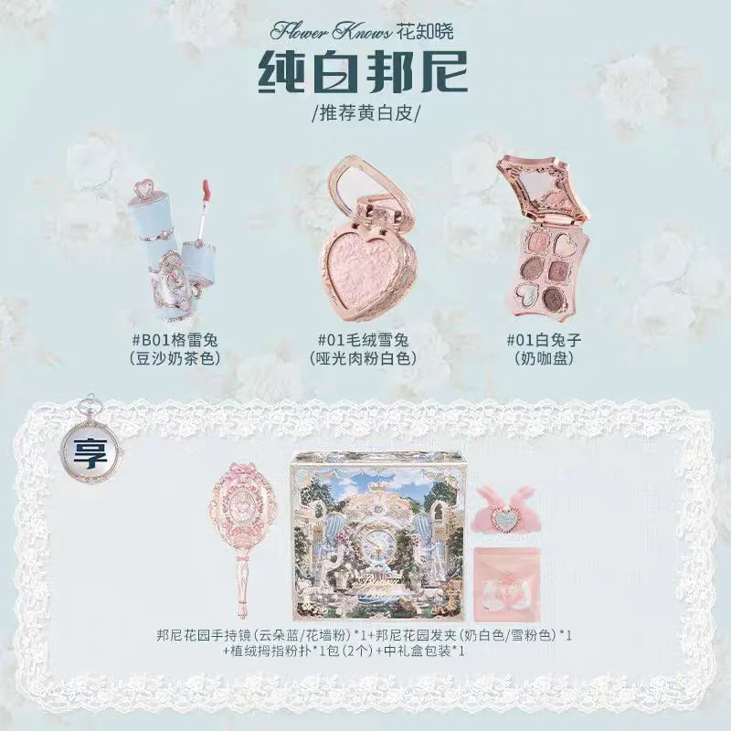 Flower knows Bunny Garden Collection Lip Cream Blush Air Cushion CC Cream Liquid Foundation Eye Shadows Palette Makeup Set