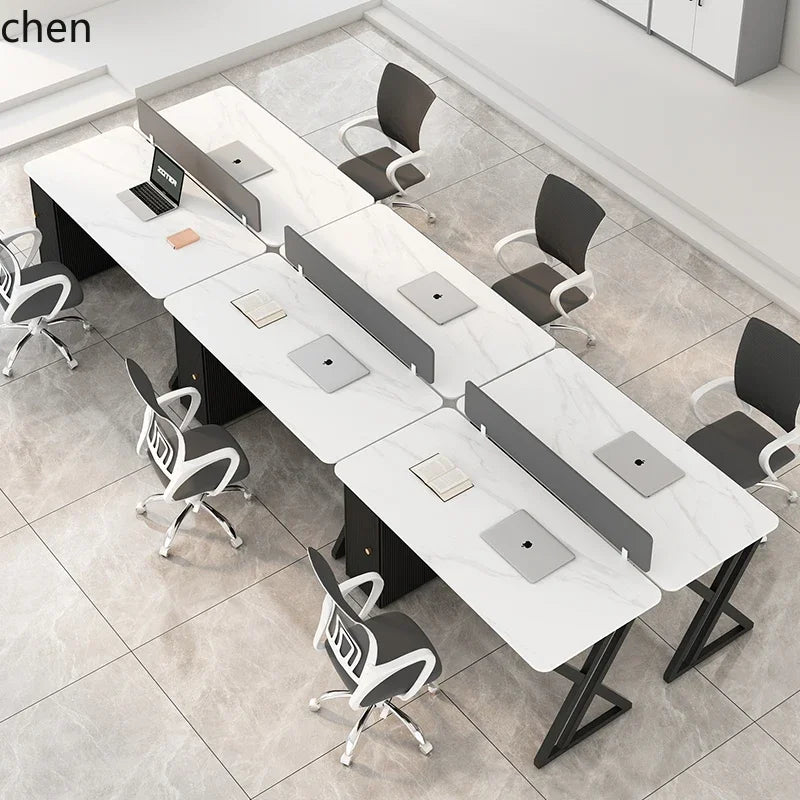 CZ Rock Slab Staff Office Desk and Chair Set Simple Modern White Computer Desk Office Partition Employee Desk