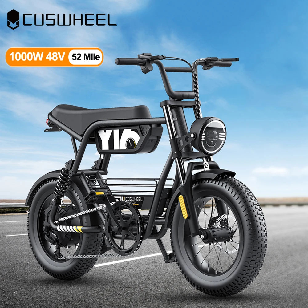 Coswheel Y16 Electric Bike for Adults 1000W Moped Style Ebike 48V 15Ah Removable Battery 28MPH Electric Motorcycle FatTire ebike