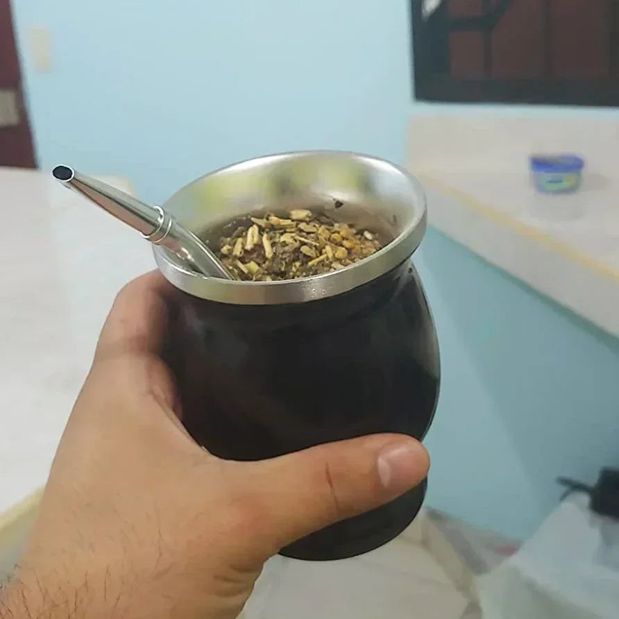 304 Stainless Steel Yerba Mate Cup Double Wall UPORS 8oz Argentine Yerba Mate Gourd With Bombillas and Cleaning Brush