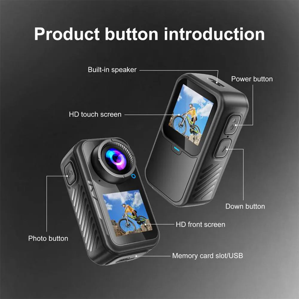 5K Mini Action Camera 4K 60FPS Anti Shake Touch Screen Waterproof Magnetic Pendant Body Cam Motorcycle Bike Outdoor Sport Record