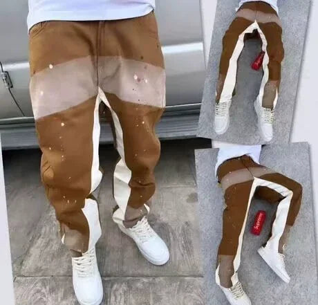 2025 Vintage Men's Jeans Distressed Vibe Bell Bottoms Clean Fit Woodworking Workwear Denim Pants for Outdoor Trade