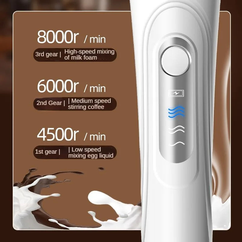 1 Electric Milk Frother, Dual Stick Rechargeable 3-Speed Handheld Egg Beater, Coffee Frother, Cream Blender, Travel Blender