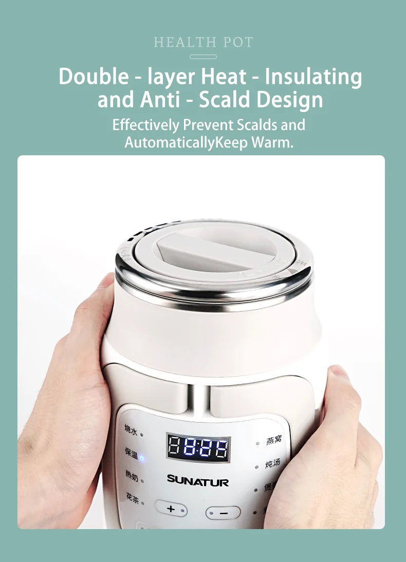 SUNATUR 600ml 700W Electric Cooker Multifunctional Rice Cooker Stew Pot Slow Cooker Mini Porridge Pot Portable Soup Pot