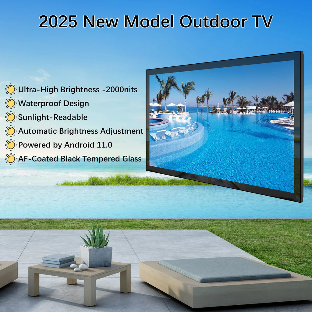 Soulaca 55-inch Waterproof Smart Android Outdoor TV 2000nits Full Sun TV 4K Dolby Atmos HDR 10 Weatherproof Television Support