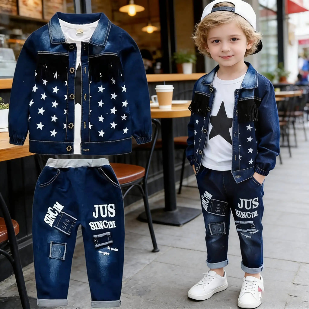 boys Spring fashion sets Children Boy 2PCS Clothing top and bottom Set Cotton Denim Coat +Solid Jeans Pants Baby Boys Outfits