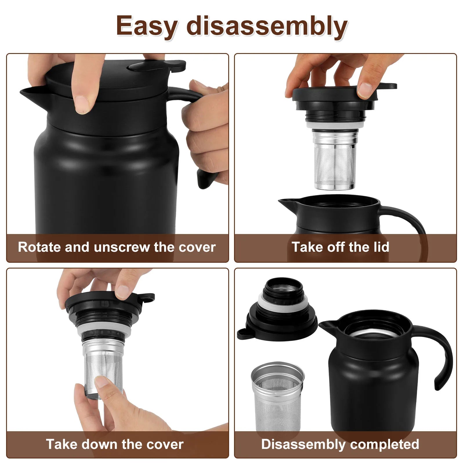 Thermal Teapot 1000ML Large Capacity Insulated Water Pitcher with Detachable Tea Strainer 316 Stainless Steel Coffee Jugs