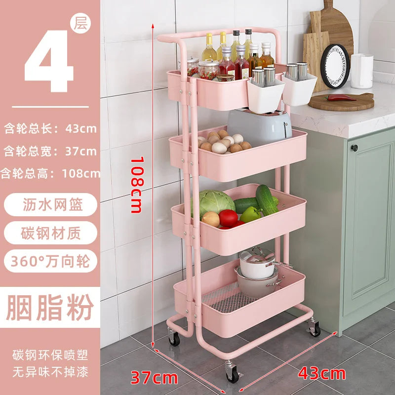 Slim Roll Basket Office Bathroom Use Food Storage Tier 3 Layer Rotating Utility Trolley Islands Mobile Kitchen Cart with Wheels